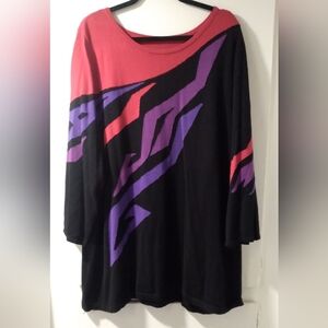 Black Sweater with Purple and Red Geometric Design